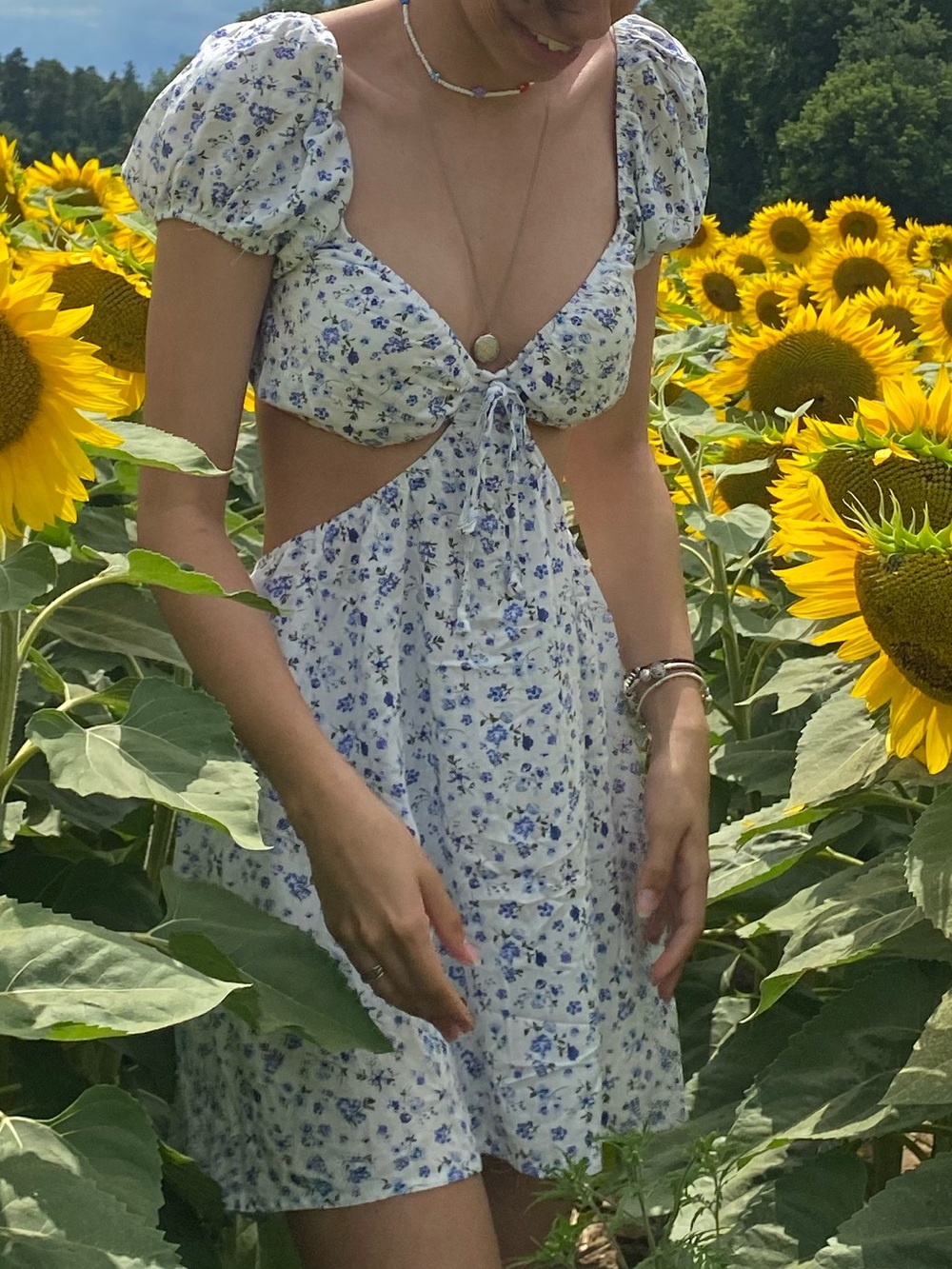 Aeropostale White Dress with Blue Floral Print